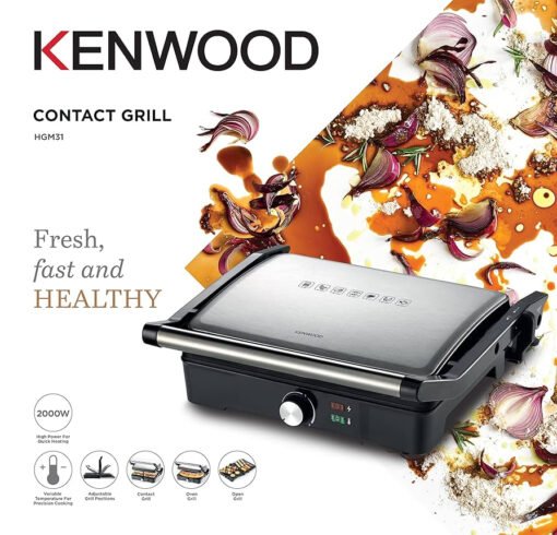 ⁦Kenwood Health Grill HGM31 , 2000W , Stainless Steel⁩ - الصورة ⁦7⁩