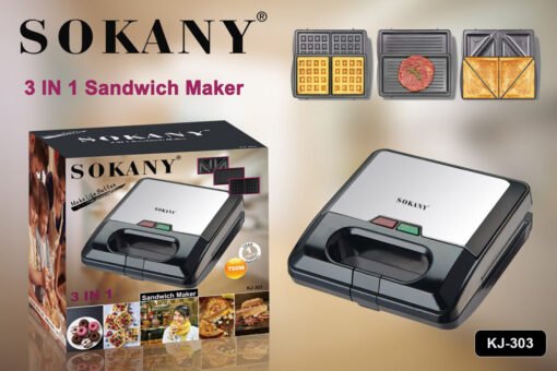 Sokany Sandwich Maker KJ-303 ,  3in1 Waffle , Grill , Sandwich , 750W - Image 5