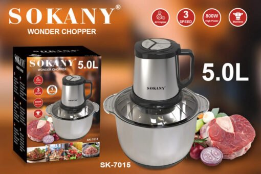 Sokany Meat Chopper SK-7015 , 800W , 5L Stainless Steel Bowl , 4 Stainless Steel Blades - Image 2