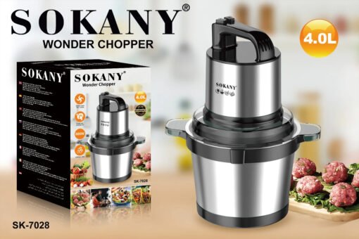 Sokany Meat Chopper SK-7028 , 800W , 4L Stainless Steel Bowl , 4 Stainless Steel Blades - Image 3