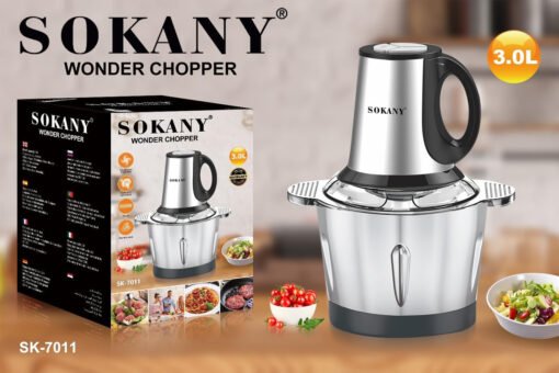 ⁦Sokany Meat Chopper SK-7011 , 800W , 3L Stainless Steel Bowl , 4 Stainless Steel Blades⁩ - الصورة ⁦4⁩