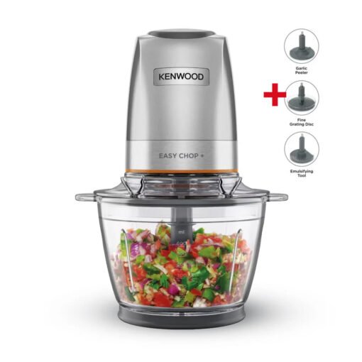 Kenwood Chopper CHP62.470SI , 500W , 600ml Glass Bowl , 4 Stainless Steel Blades , 3 Attachment