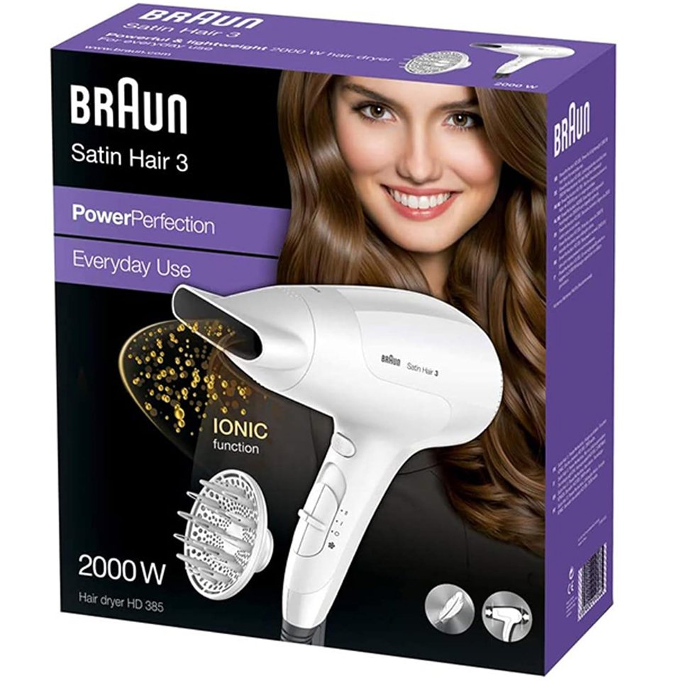 Braun Hot Air Hair Dryer HD385 , 2000W , Satin Hair 3 , Ionic Technology - Image 6