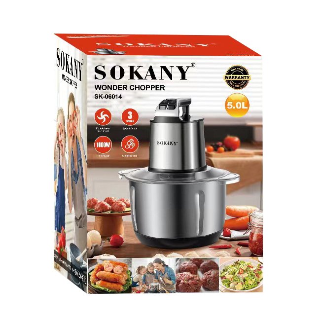 Sokany Meat Chopper SK-06014 , 1000W , 5L Stainless Steel Bowl , 6 Stainless Steel Blades - Image 2