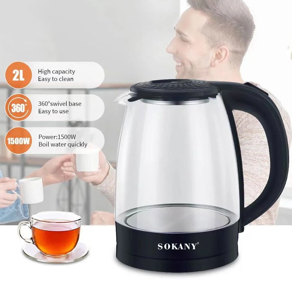Sokany Glass Kettle SK-SH-1097 , 1500W , 2L - الصورة 2