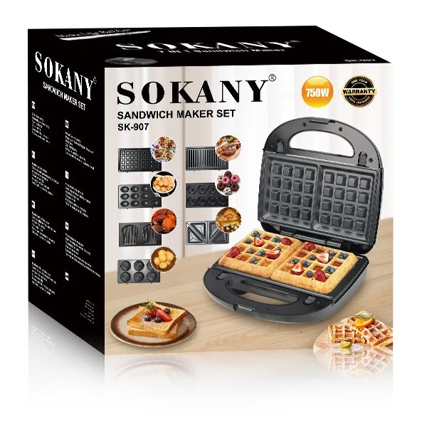 Sokany Sandwich Maker KJ-907 ,7in1 Waffle ,Grill ,Sandwich ,Donuts ,Ice Cone ,Josie ,Maamoul ,750W - Image 6